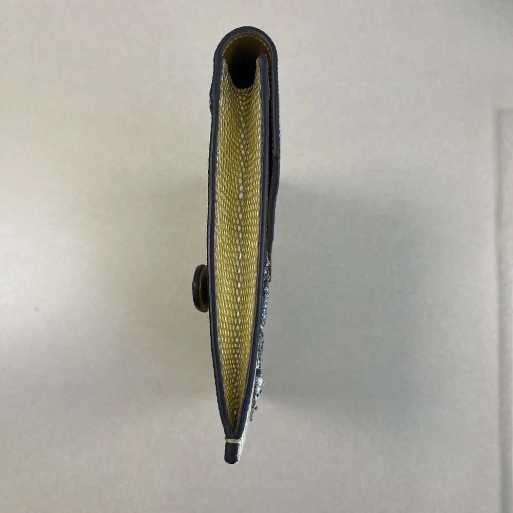 Gucci Gold Laminated Lizard Clutch w/ Crystal Dragonfly Embellishments-Preloved - Picture 8 of 16